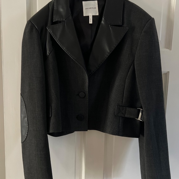 Avec Les Filles Women's Faux-Leather-Trim Cropped Jacket, BLACK, SIZE 14 NWT - Picture 4 of 15